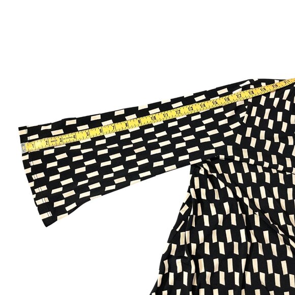 Clara Sunwoo Check Print Top Size L Black Cream Front Knot Stretch Knit Blouse - Picture 11 of 11